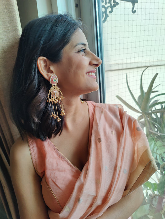 Earrings with pearls,kundan meenakari work