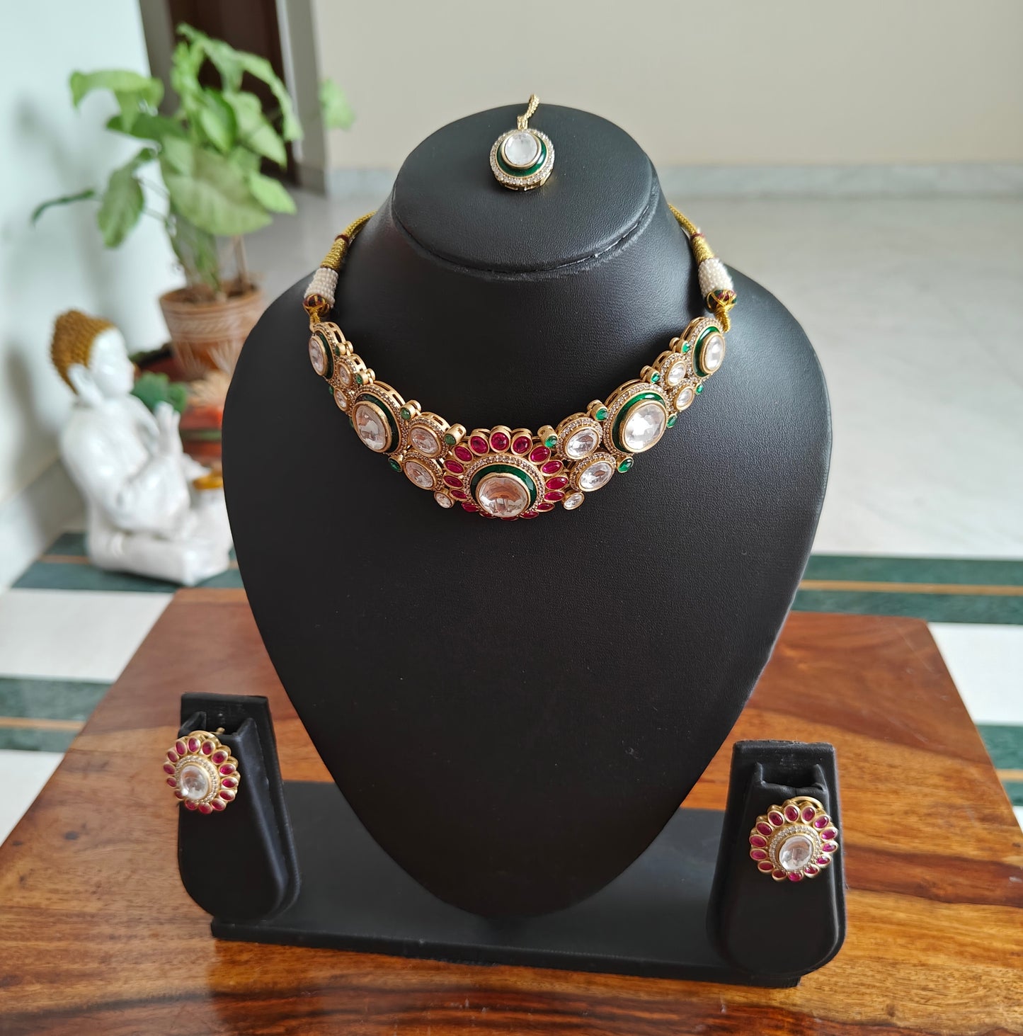 Lekha set with Moissanite and stones with Tikka