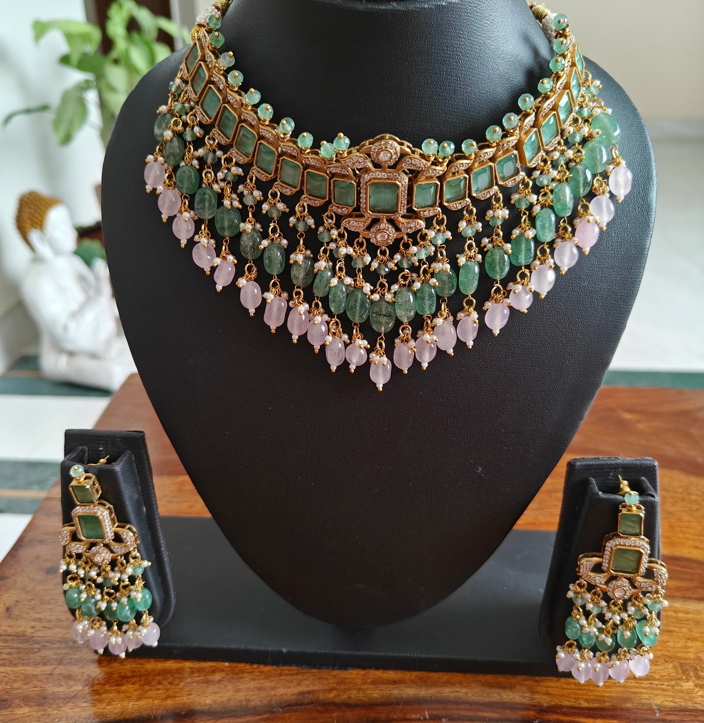 Mahi choker set with mint green stones