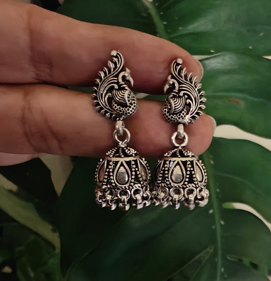 Peacock stud with jhumkis at the bottom