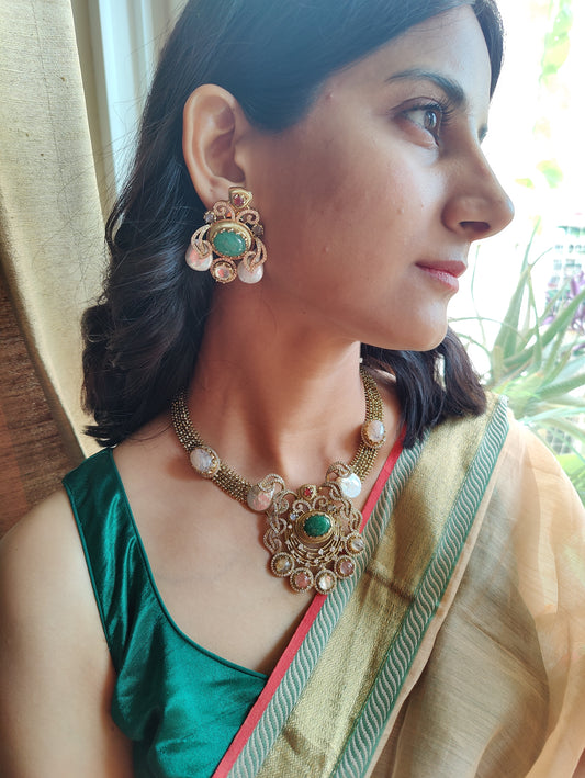Lavanya set in antique finish with stones,big earrings
