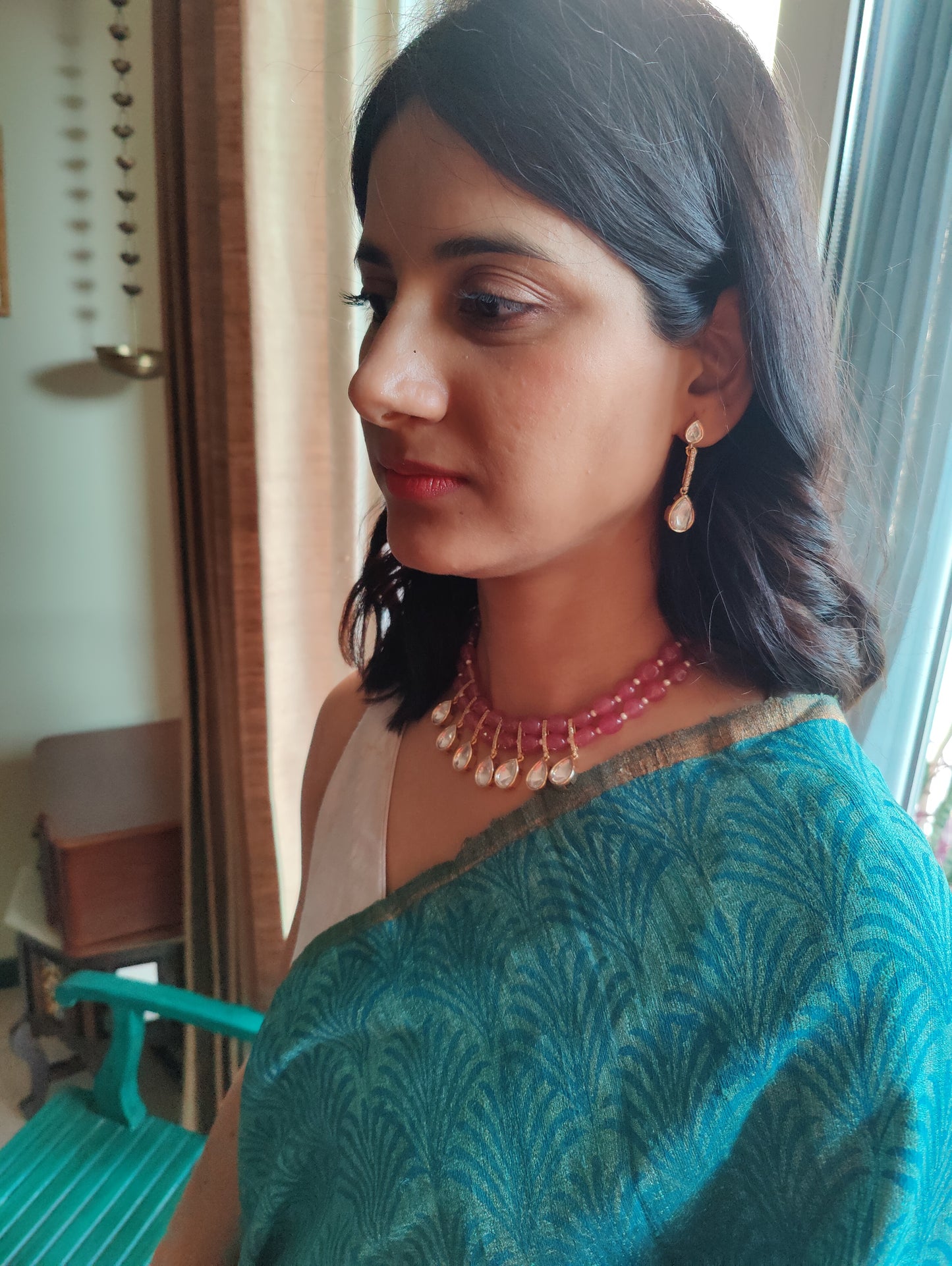 Noori set with double layer of stone with moissanite hanging