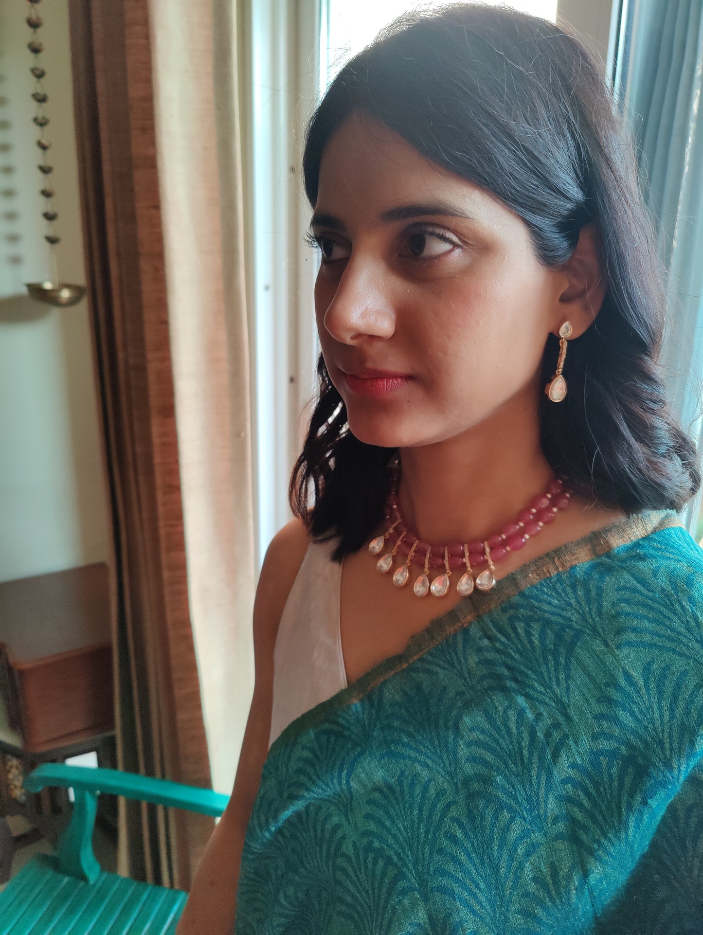 Noori set with double layer of stone with moissanite hanging