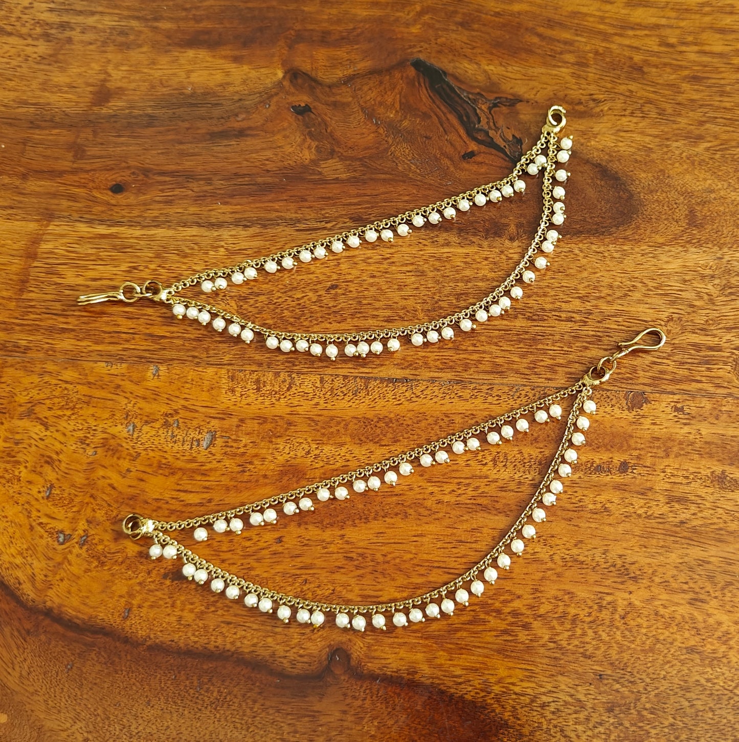 Earchains with pearls on antique finish