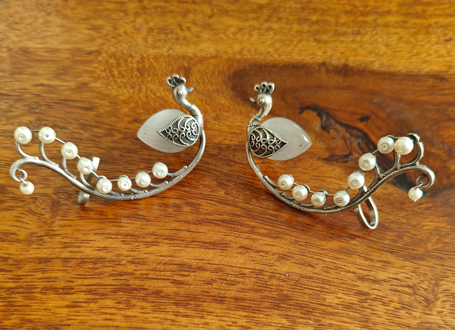 Peacock earrings with earcuffs