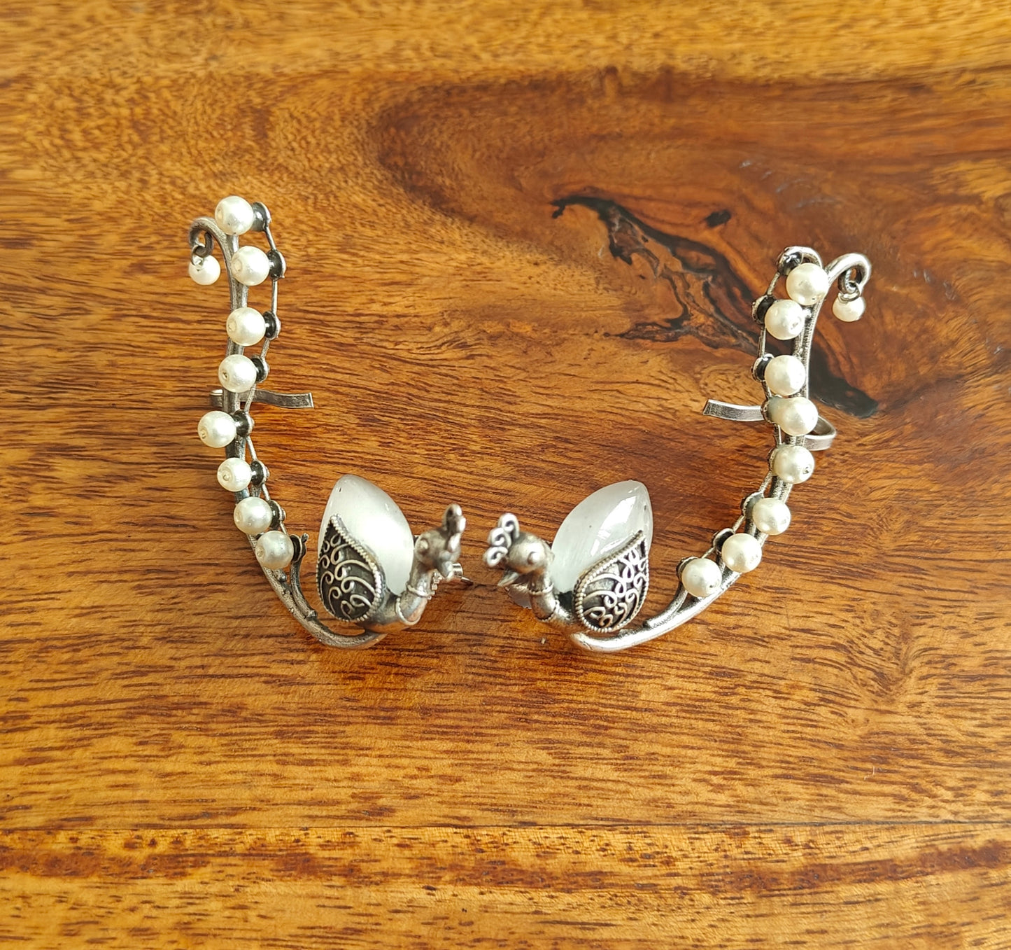 Peacock earrings with earcuffs