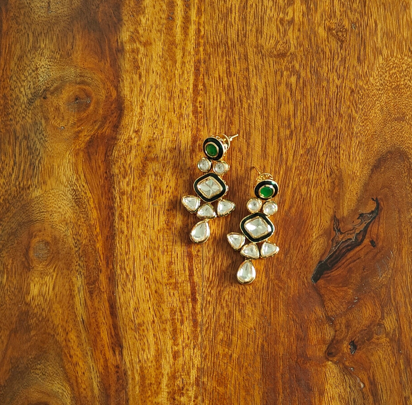 Moissanite earrings with stone and meenakari