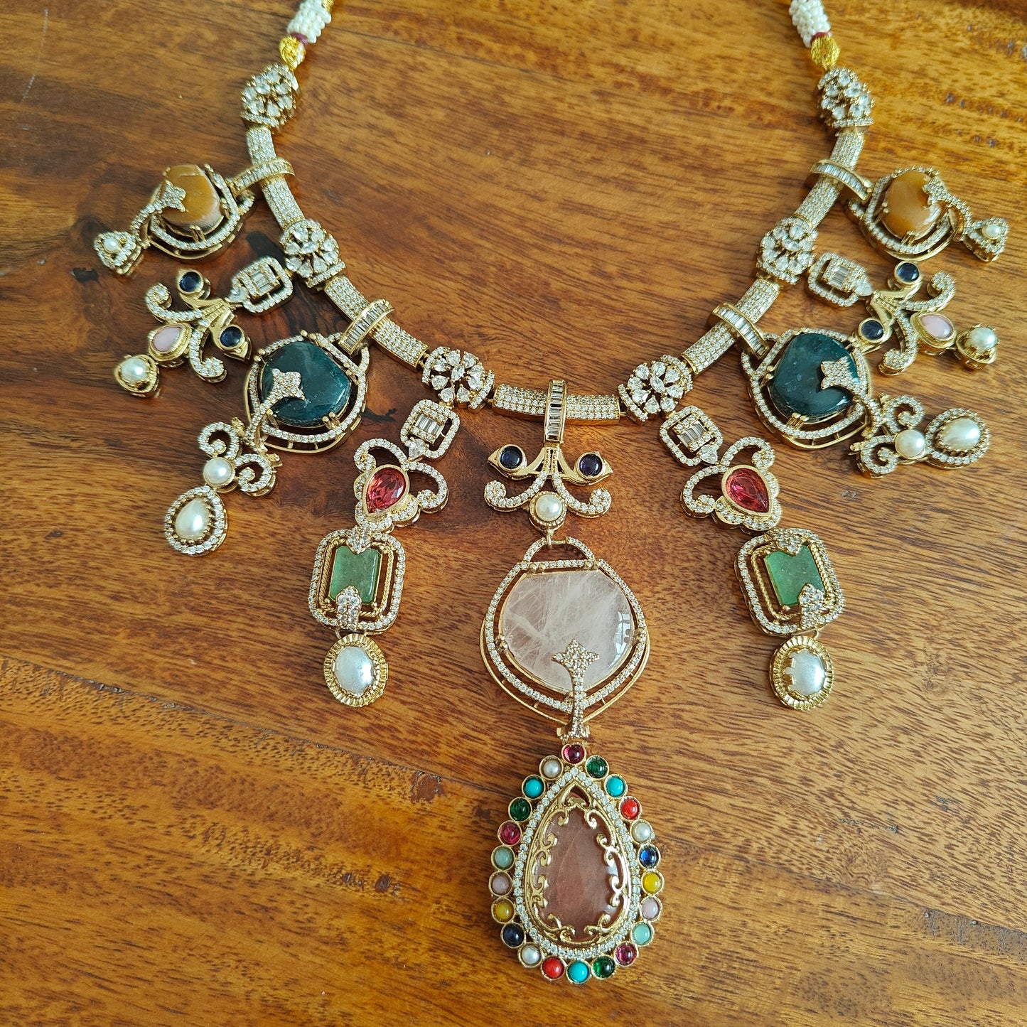 Triveni set with multicolour stones