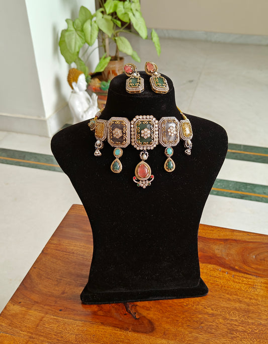 Yaalini choker set with big multicolour stones