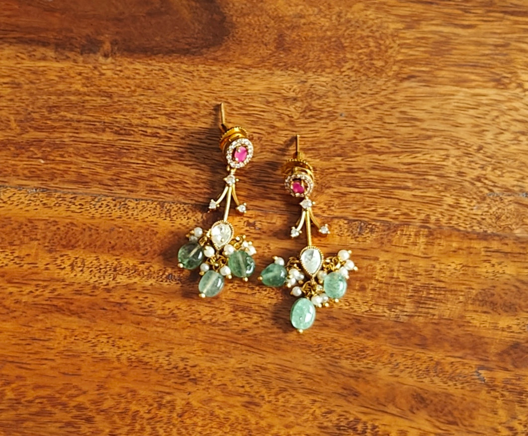Sadhri set with Ruby red stones, moissanite and mint green stones