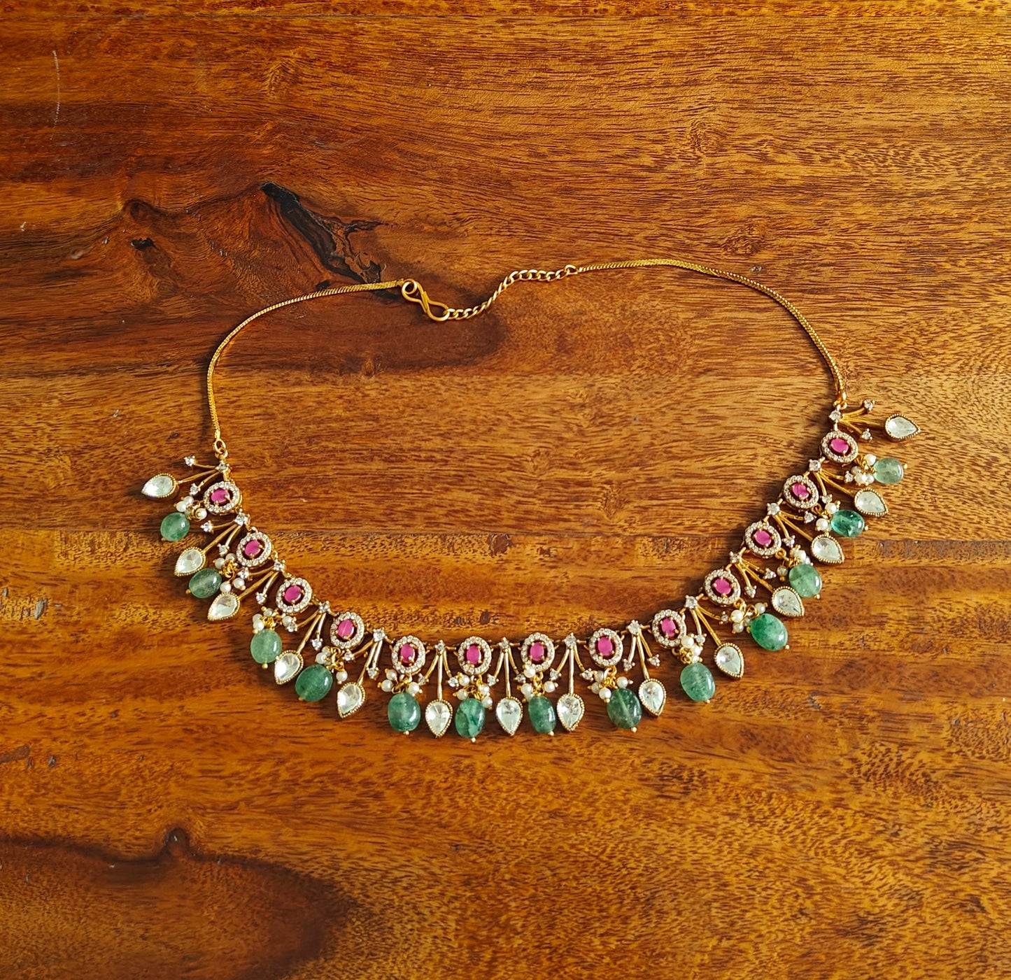 Sadhri set with Ruby red stones, moissanite and mint green stones