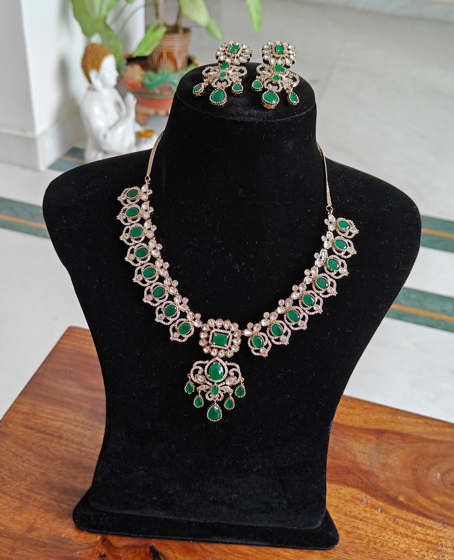 Reva set with emerald green stone,moissanite and Cz