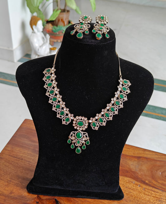 Reva set with emerald green stone,moissanite and Cz