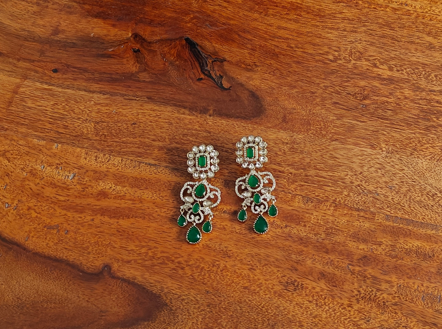 Reva set with emerald green stone,moissanite and Cz