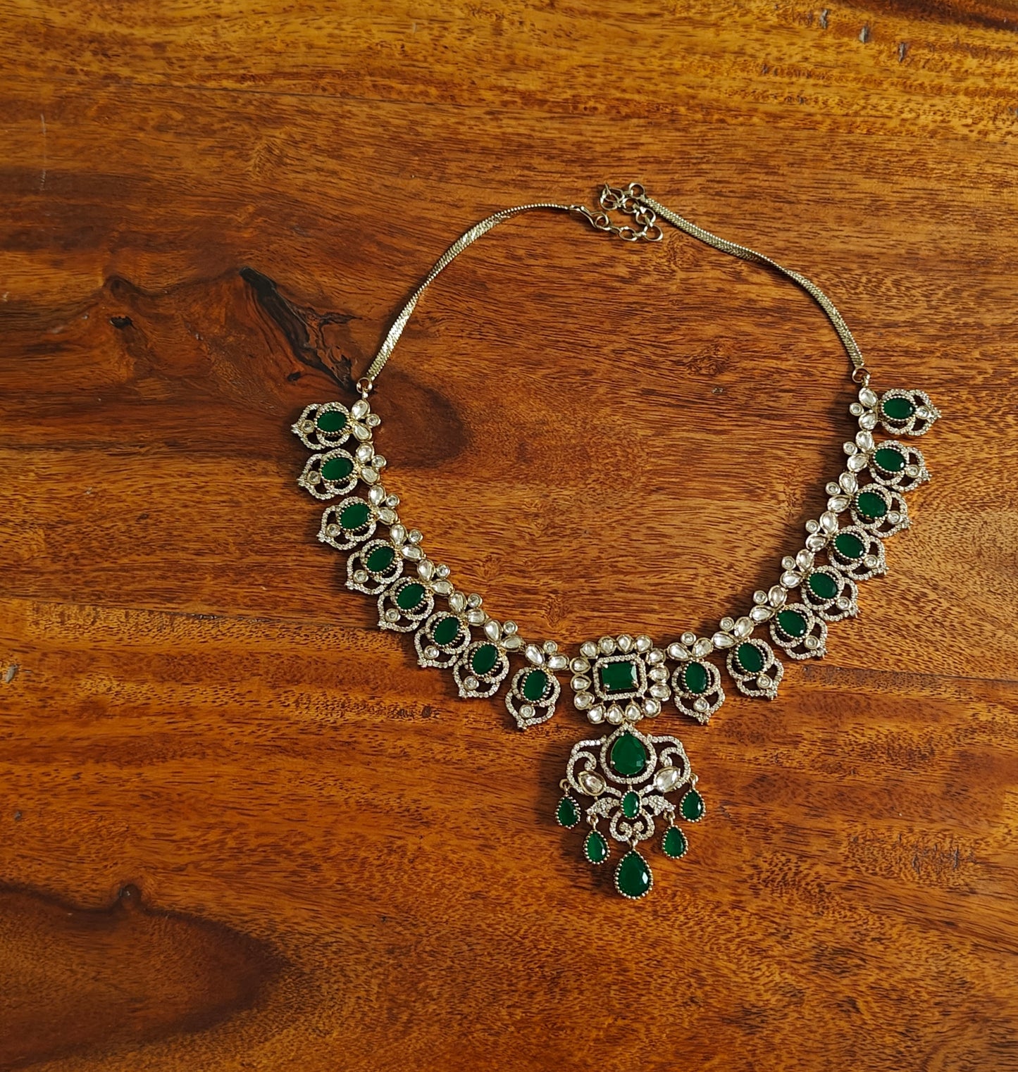 Reva set with emerald green stone,moissanite and Cz
