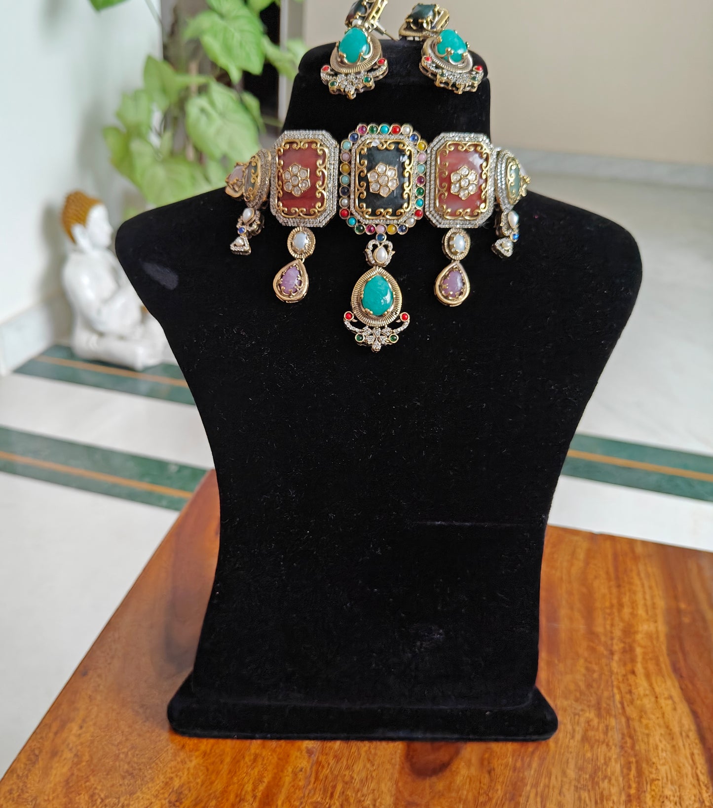 Yaalini choker set with big multicolour stones