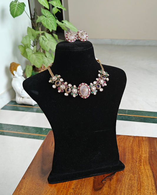 Janvi multicolour stone choker set