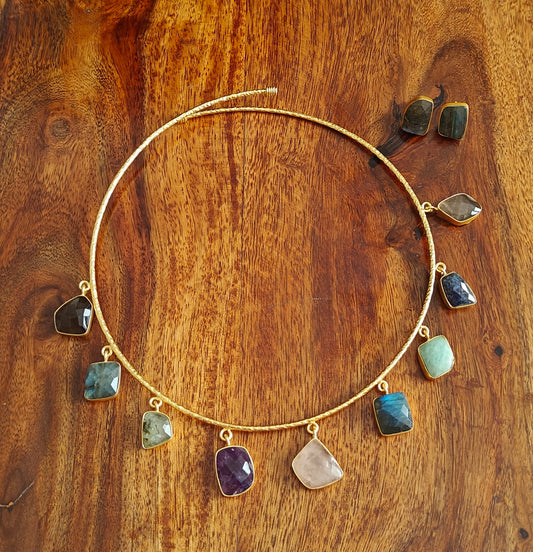 Swapnali set with labradorite,rose quartz,aventurine,amethist