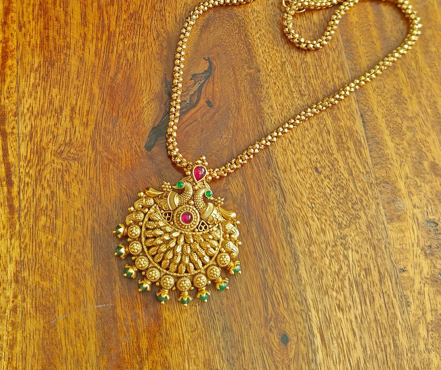Swarnmala set with peacock motif