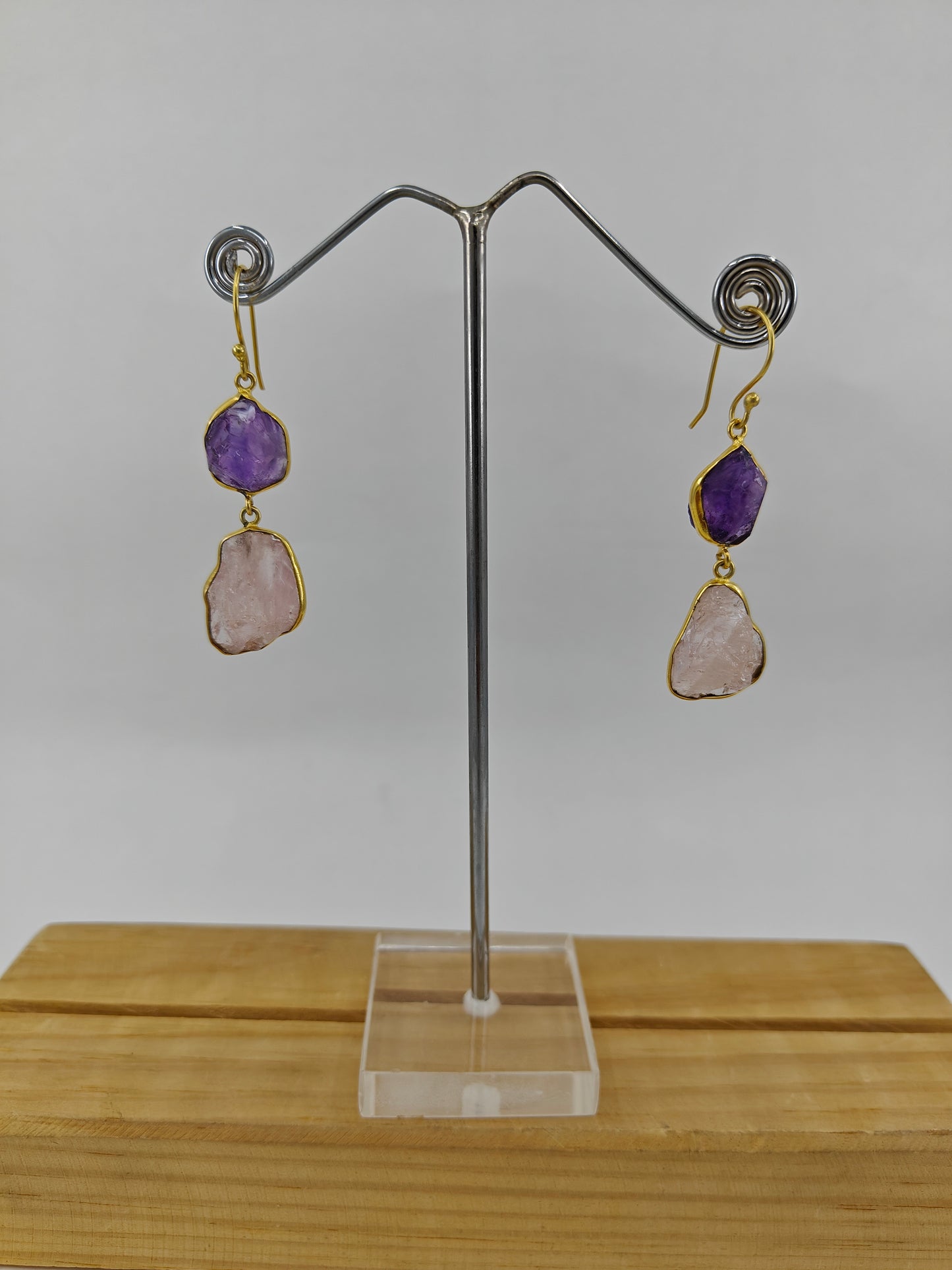 Golden danglers with rose quartz