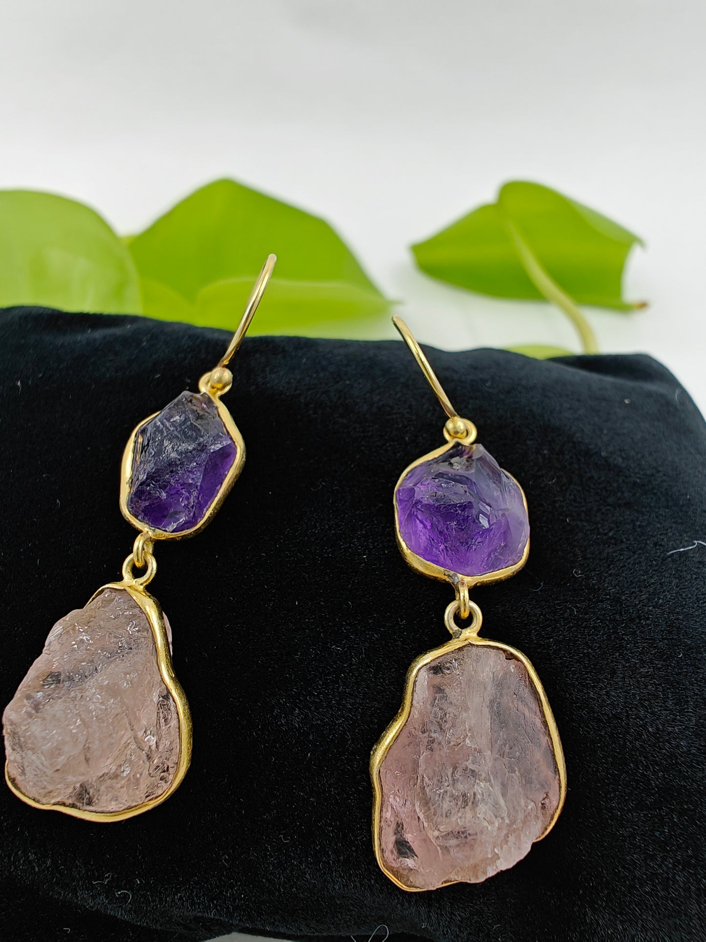 Golden danglers with rose quartz