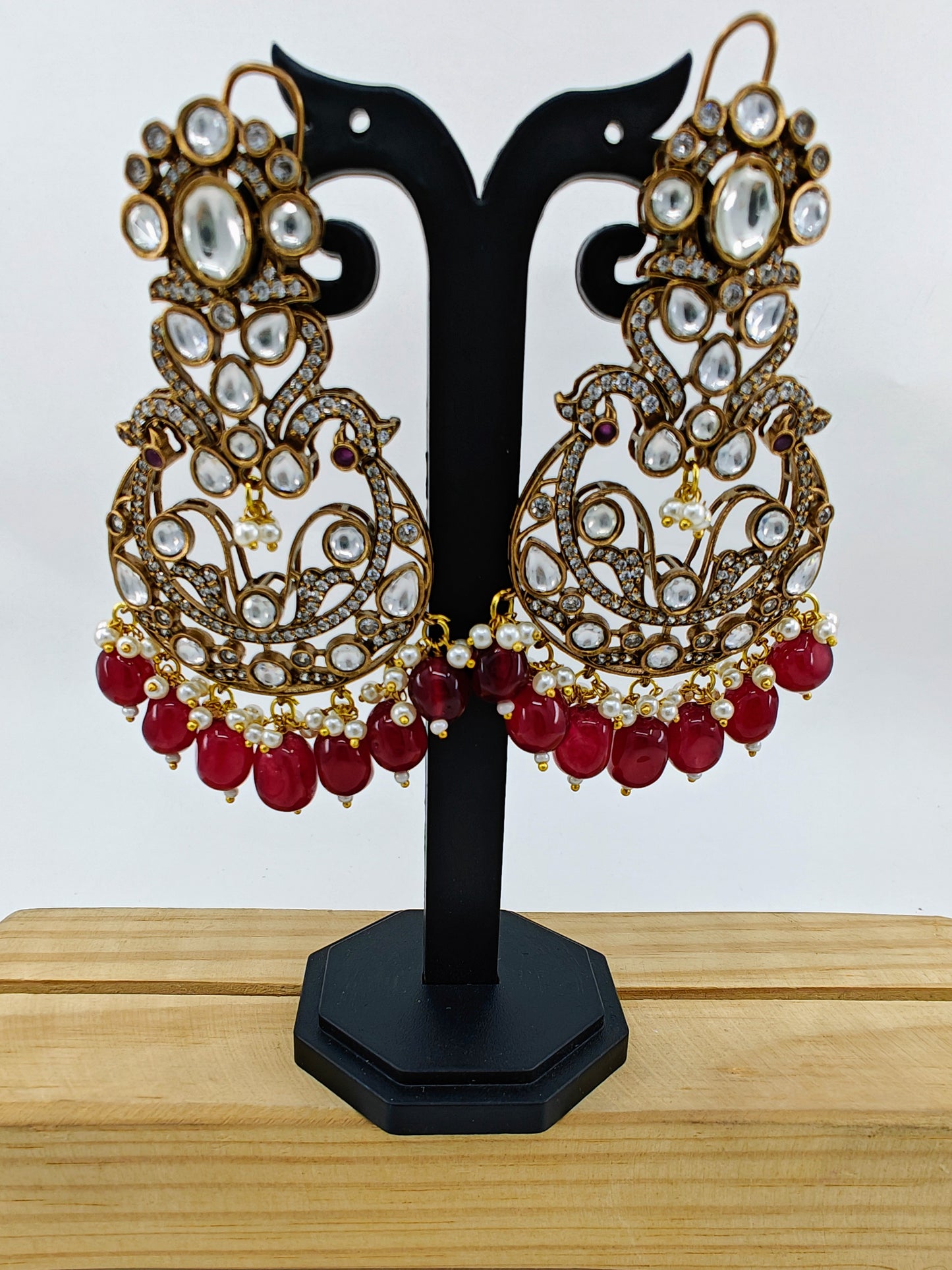 Big Kundan earrings with ruby stone drop hangings