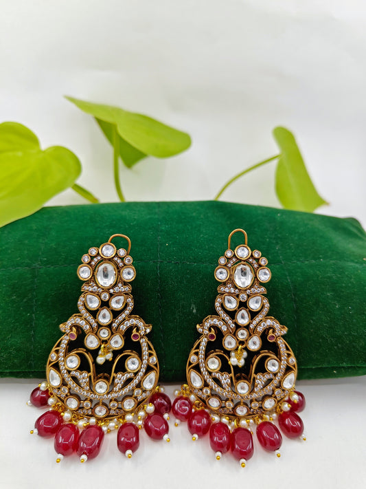 Big Kundan earrings with ruby stone drop hangings