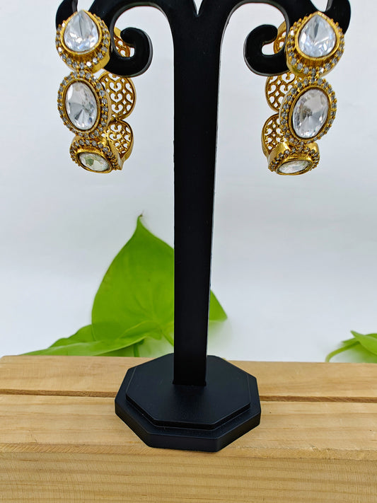 Antique Platinum/Matt gold finish hoops(earrings) with kundan