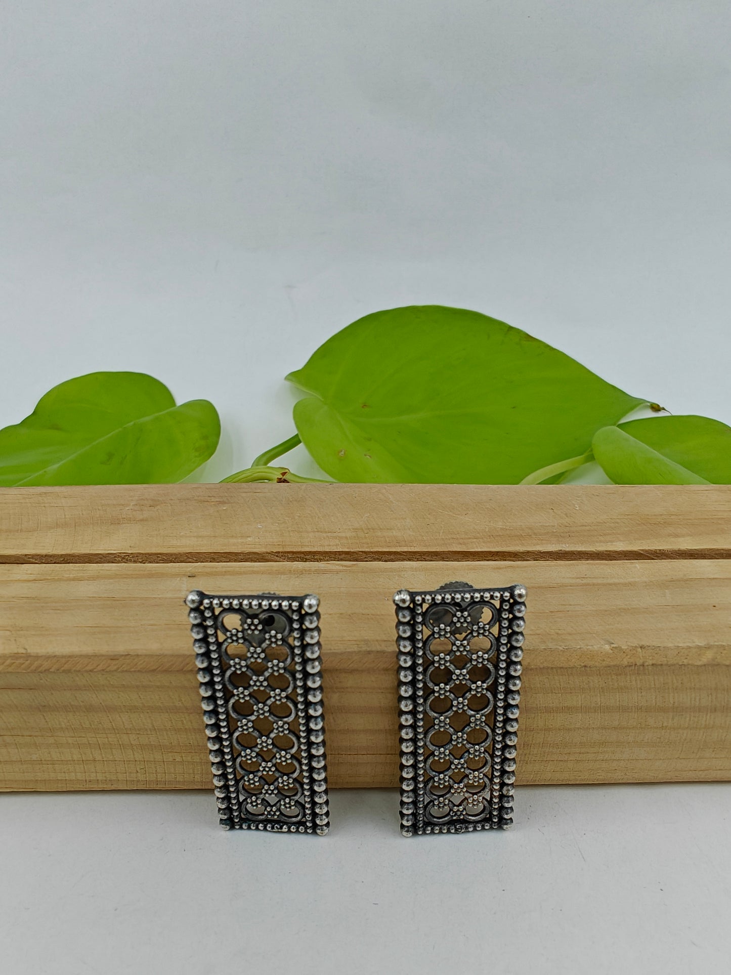 Long rectangular earrings with jali work