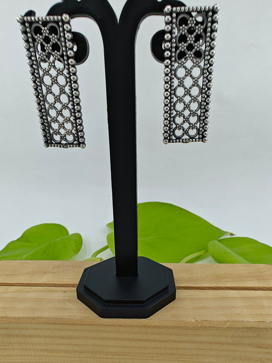 Long rectangular earrings with jali work