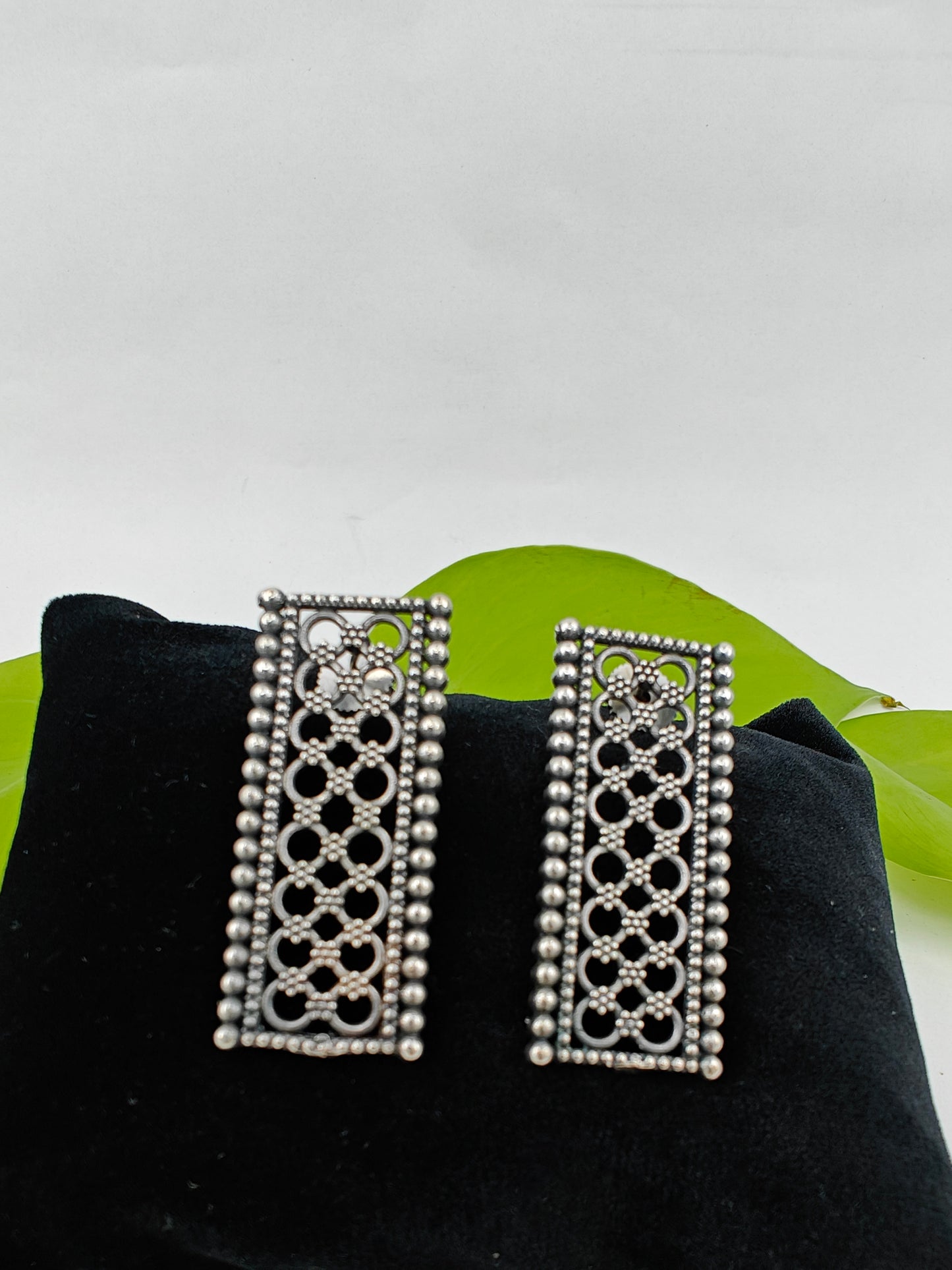 Long rectangular earrings with jali work