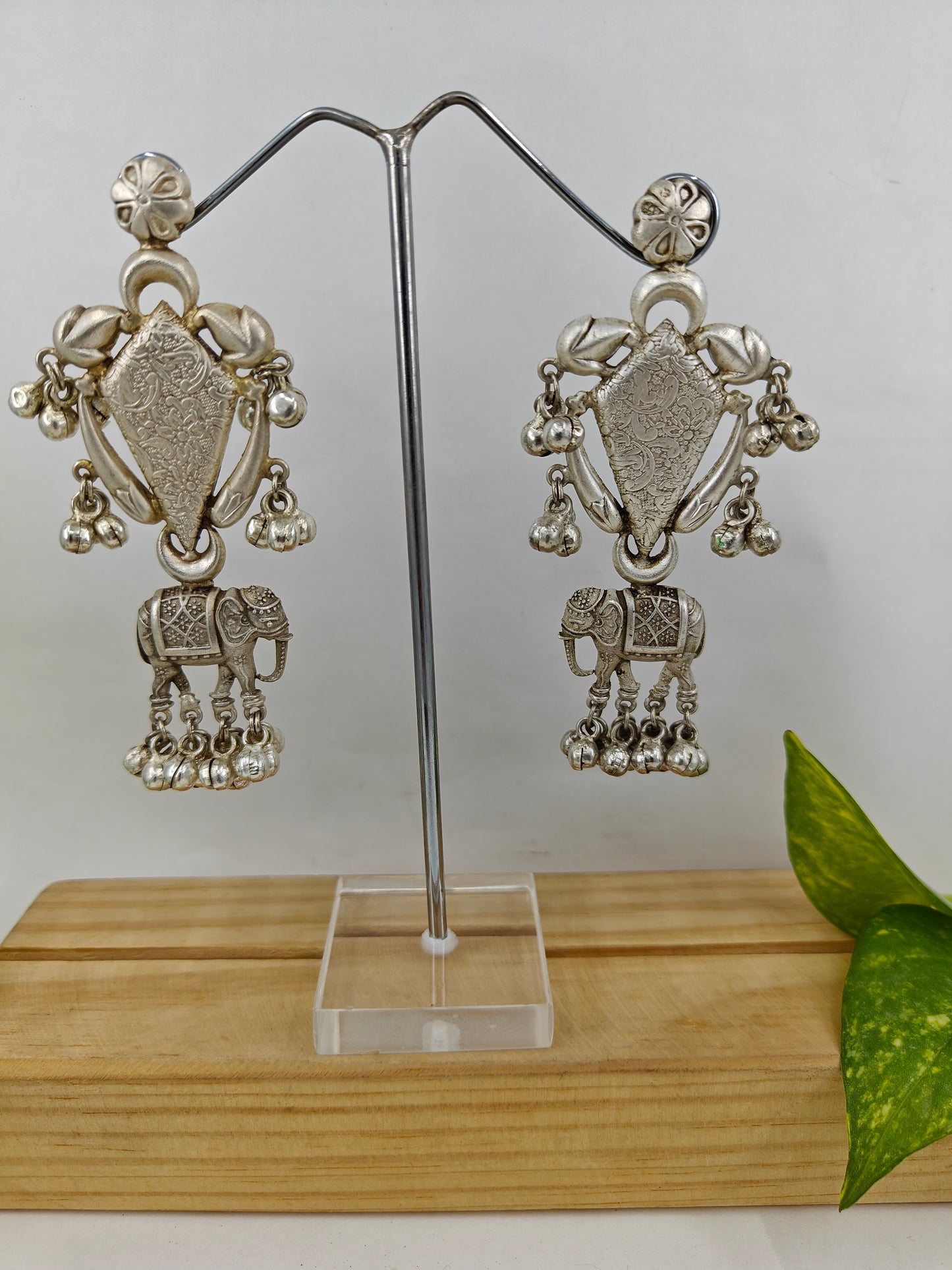 Big elephant hanging earrings with ghungroos