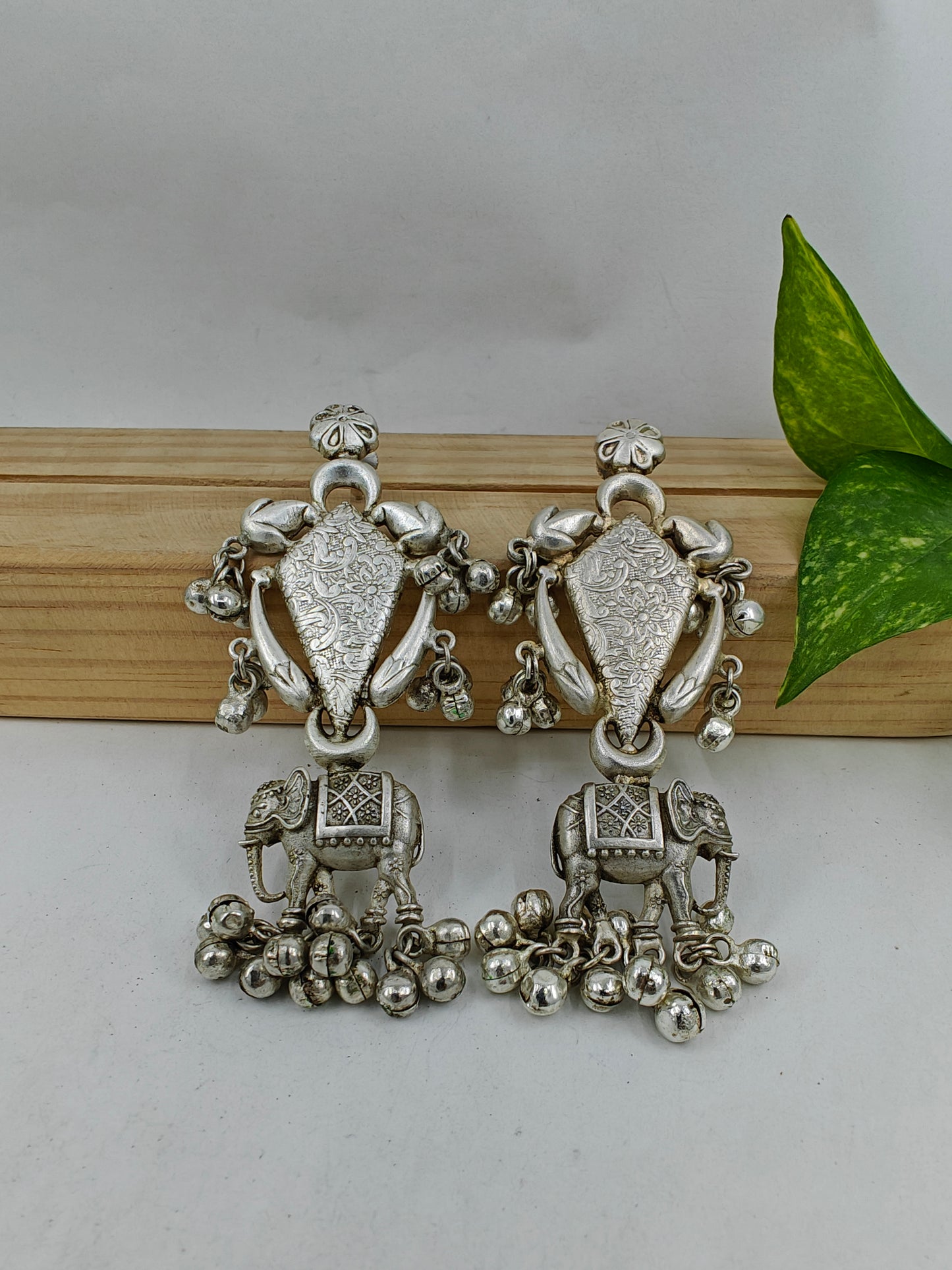 Big elephant hanging earrings with ghungroos