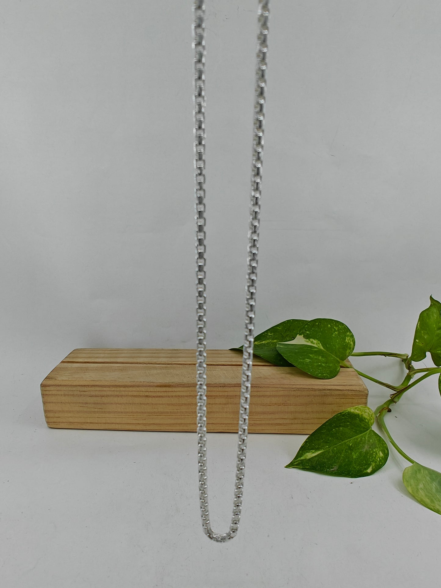 Silver chain necklace in smaller link design, 24 inches length