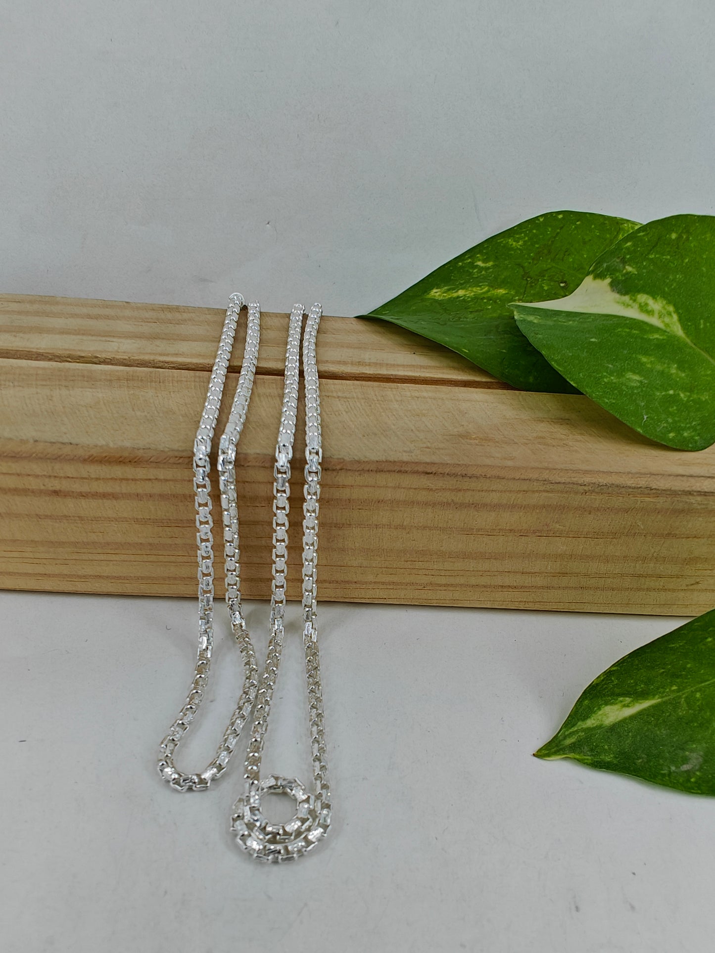 Silver chain necklace in smaller link design, 24 inches length