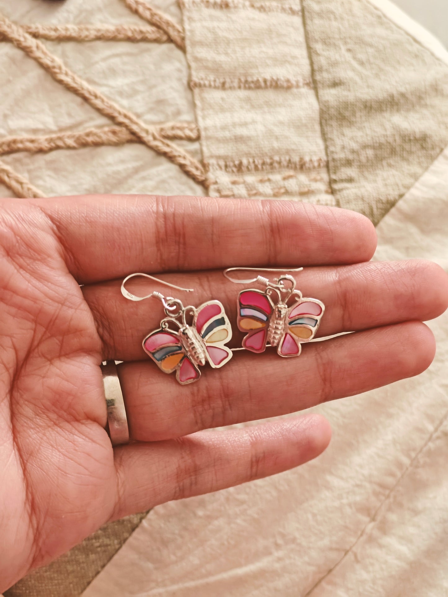 Butterfly silver earrings in vibrant colours