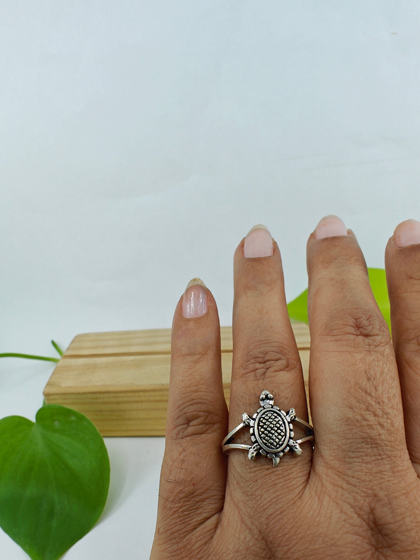 Silver turtle ring with carvings