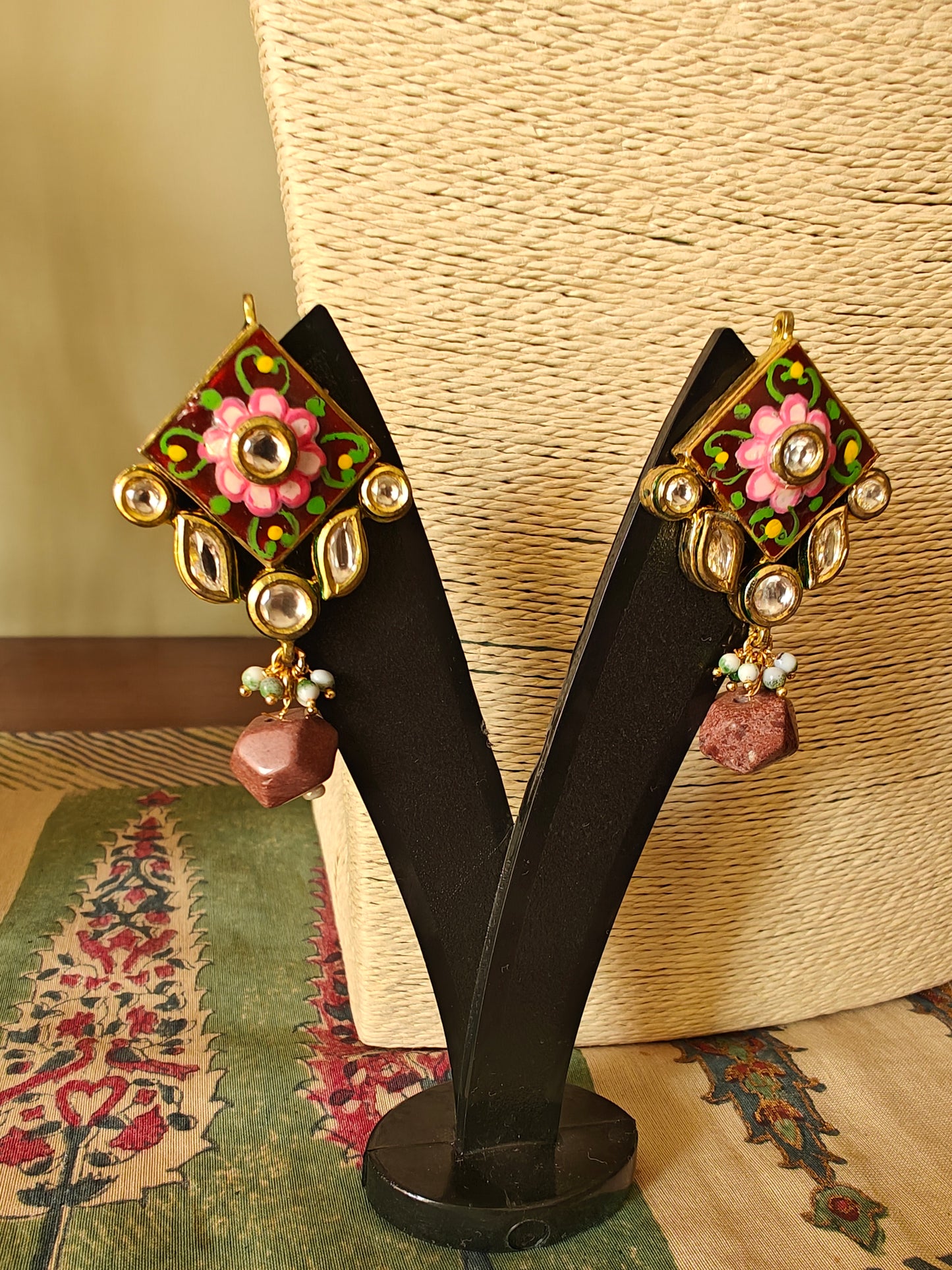 Hasili set in silver finish with Meenakari,stone and kundan work,big meenakari earrings