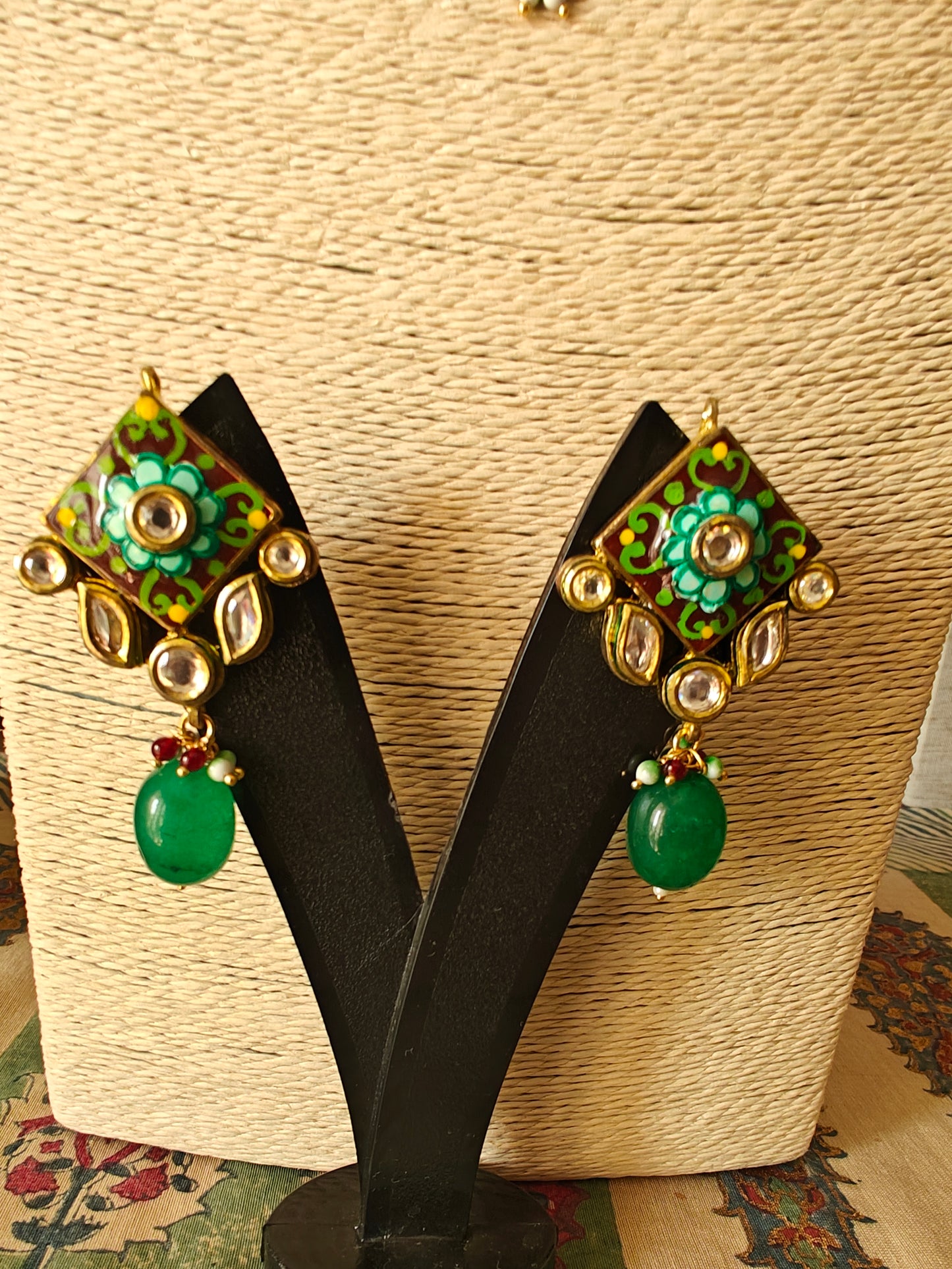 Hasili set in silver finish with Meenakari,stone and kundan work,big meenakari earrings