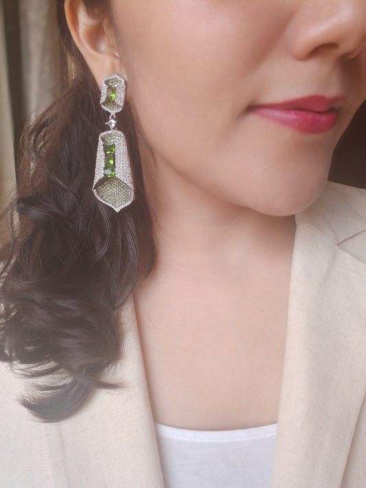 Olive green / baby pink fold design earrings