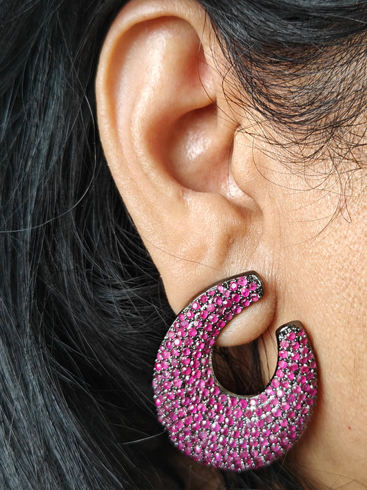 Earrings with aquamarine/ruby pink nano stones.