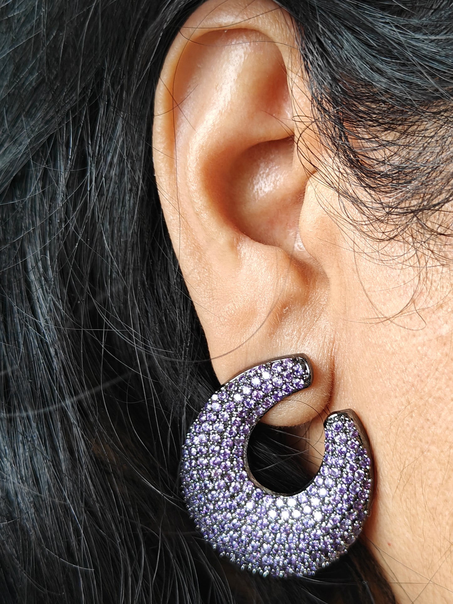 Earrings with aquamarine/ruby pink nano stones.