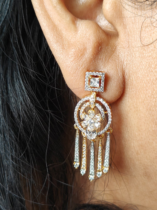 Earrings with hangings below square CZ stud