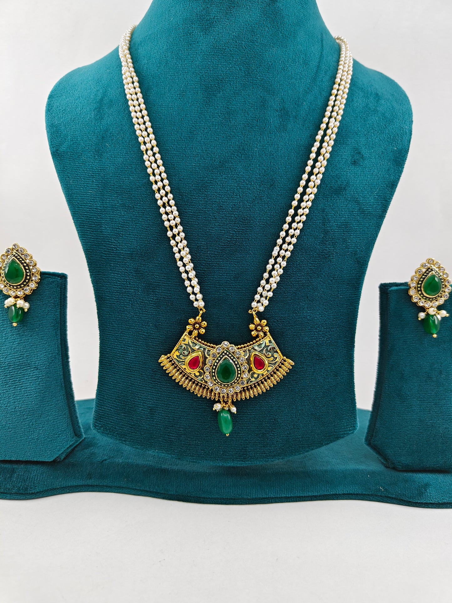 Meenakari and kundan set with stone work on pearl strands