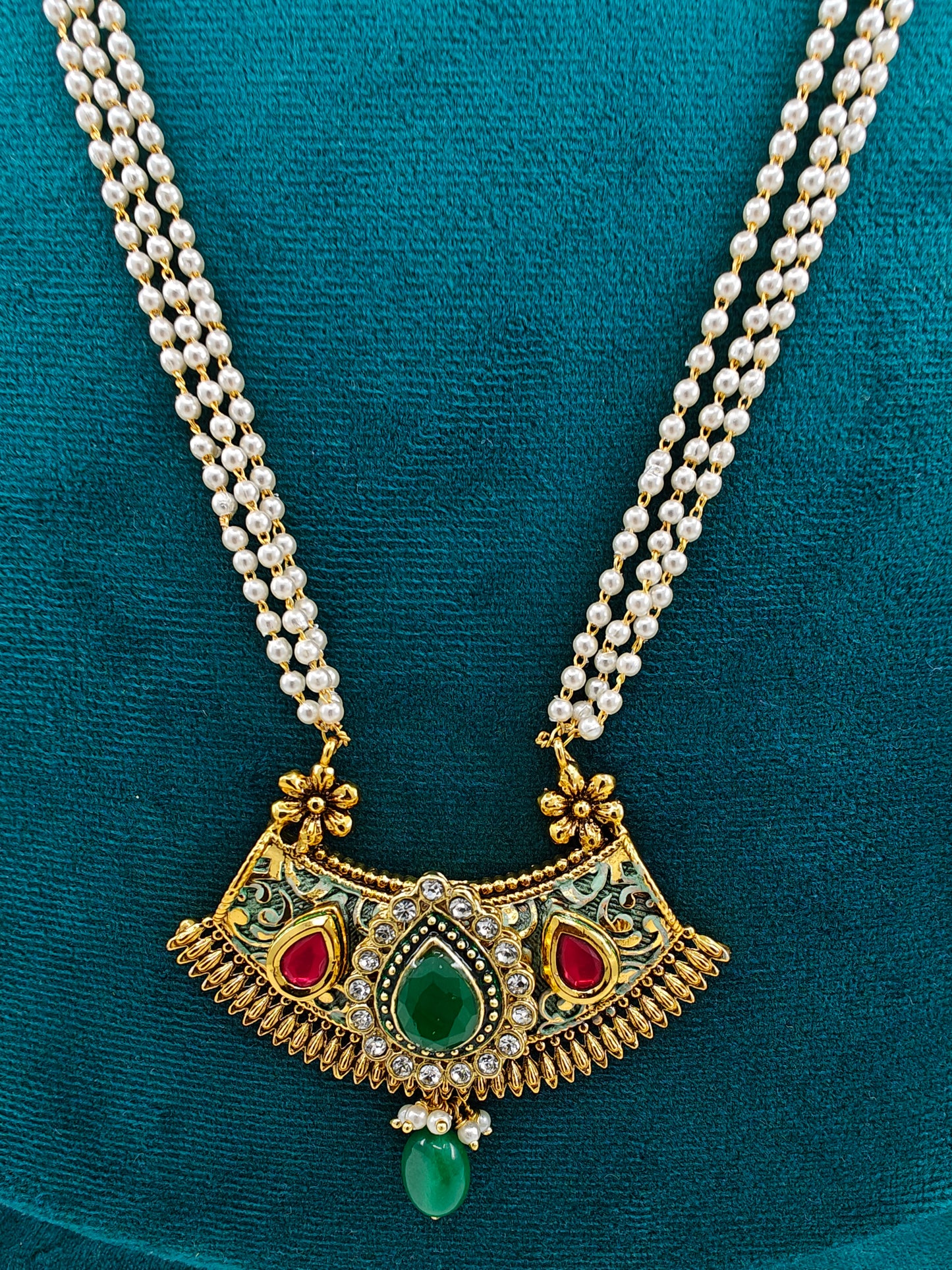 Meenakari and kundan set with stone work on pearl strands