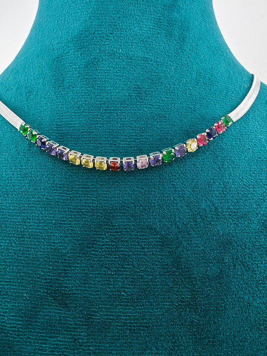 Necklace in platinum/gold/rose gold finish with round multicolour/ cubic zirconia stones