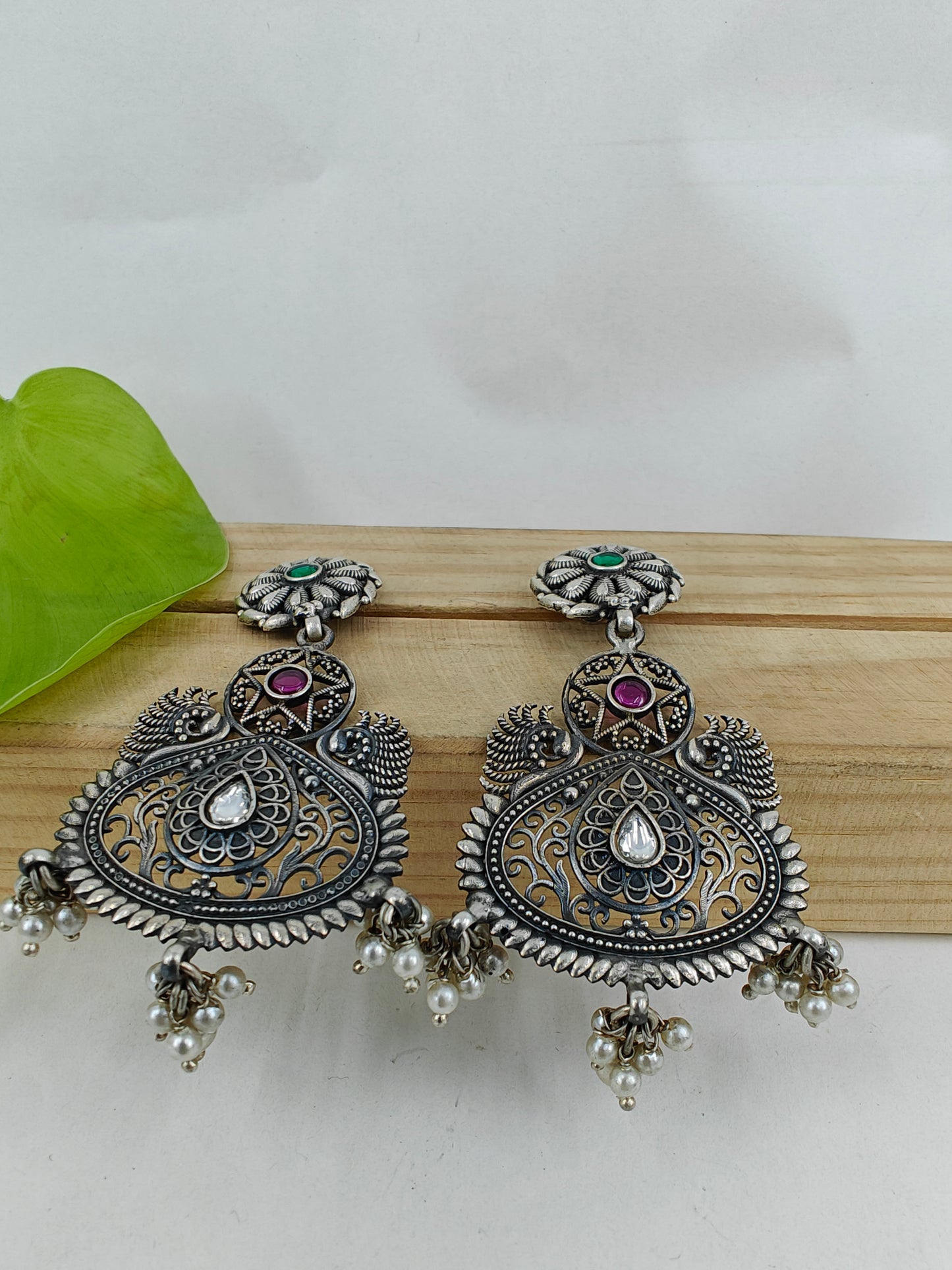 Silver earrings with Jali(mesh design)work on a stud