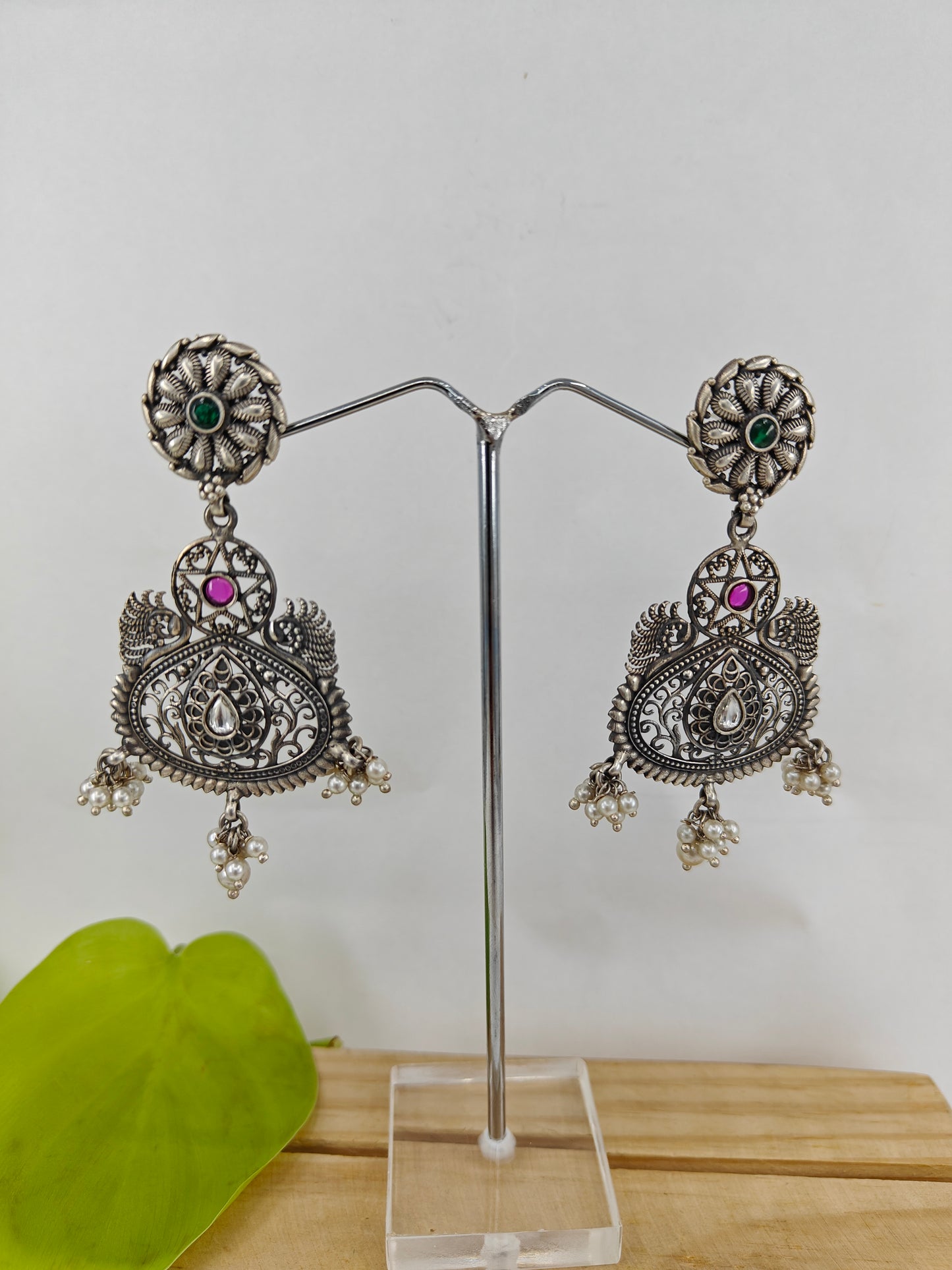 Silver earrings with Jali(mesh design)work on a stud