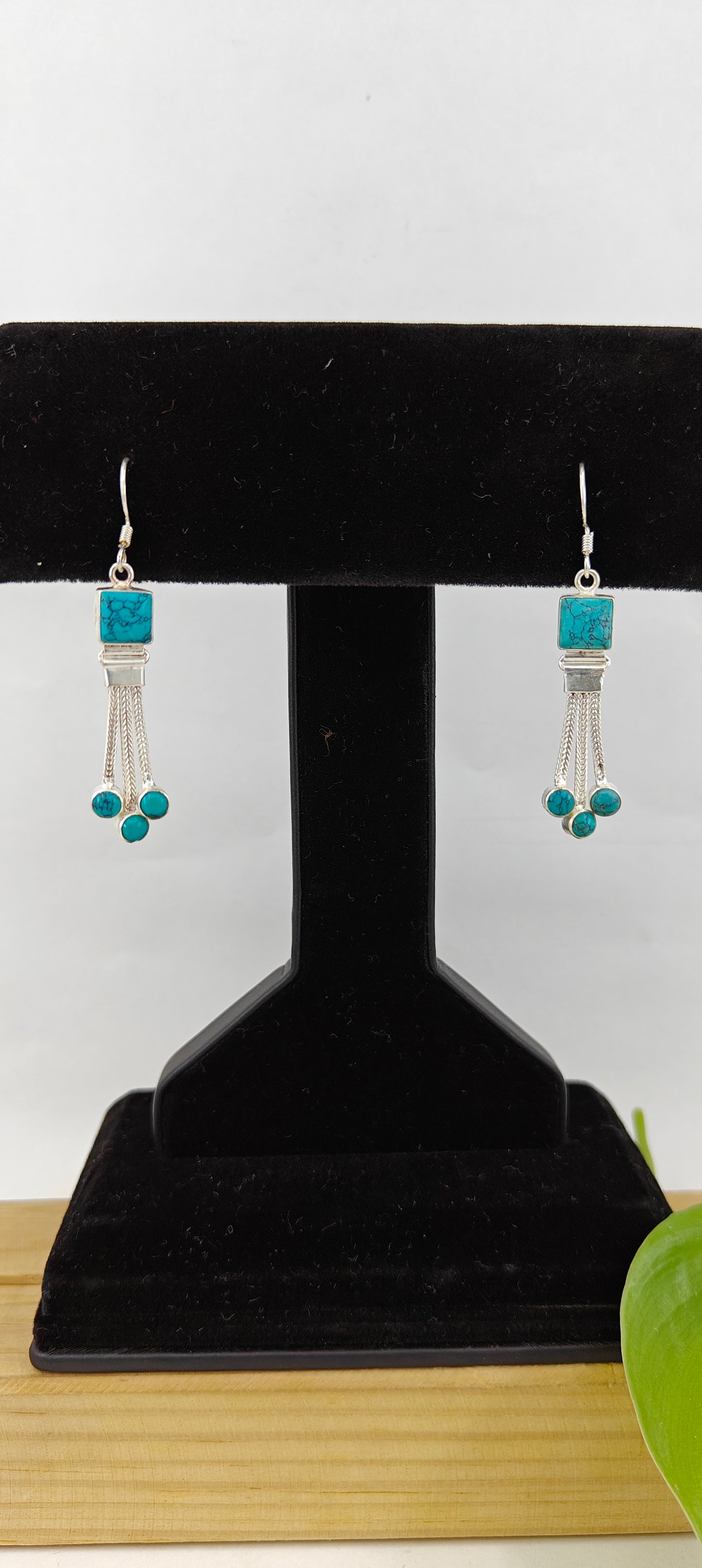 'Neelam' silver dangler earrings with turquoise stone