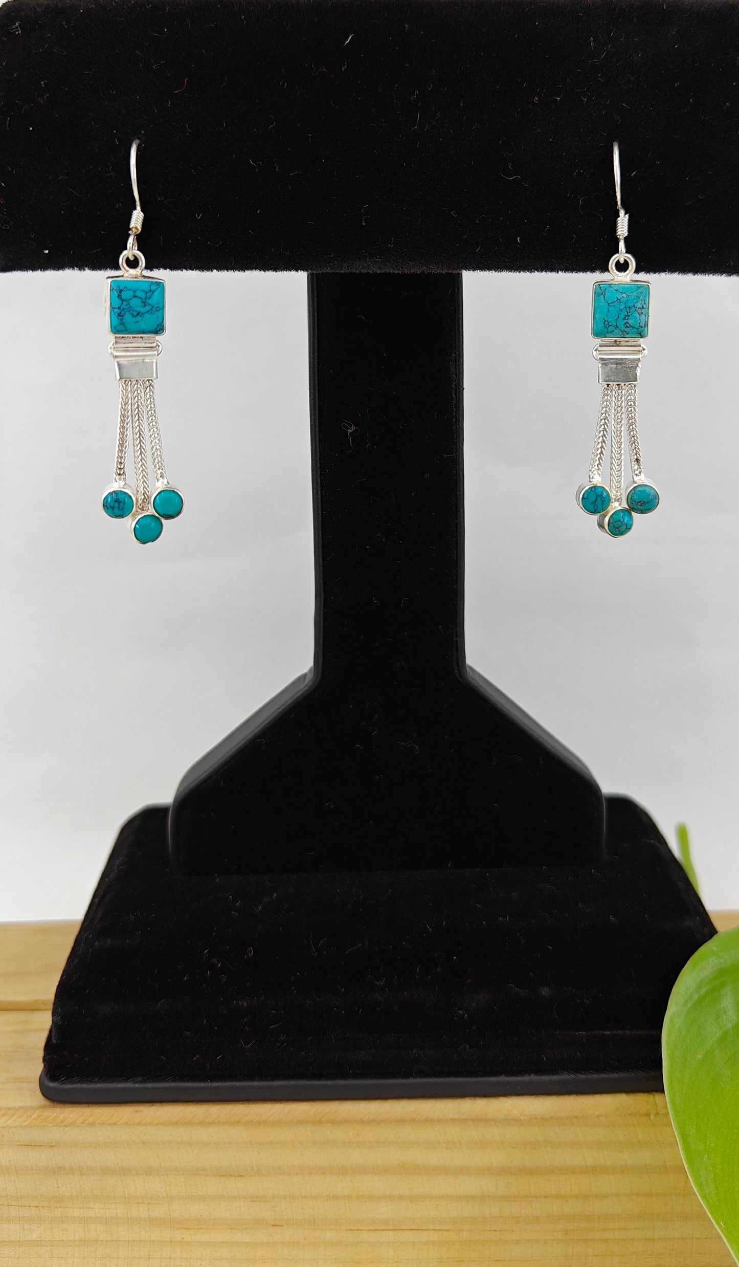 'Neelam' silver dangler earrings with turquoise stone